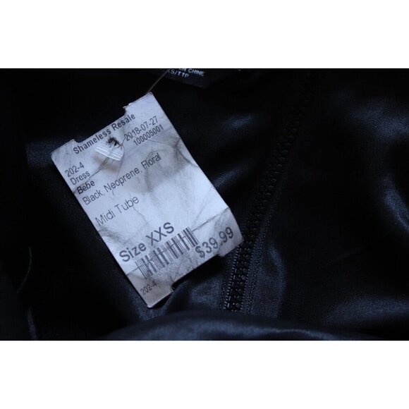 Bebe Women's XXS Black Tube Dress Floral Strapless Cocktail Summer Bodycon Midi - Picture 9 of 13